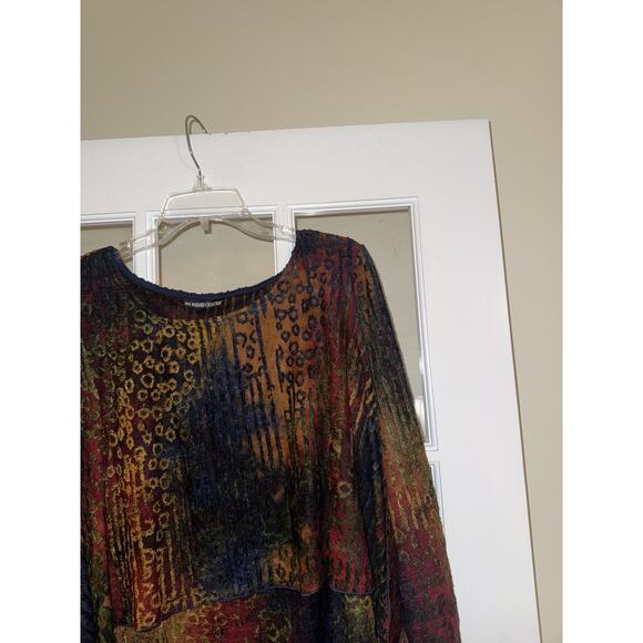 Pyramid Collection Top Sz LG Asymmetrical Hem Stretch Artsy Art To Wear Flowy - Picture 2 of 5